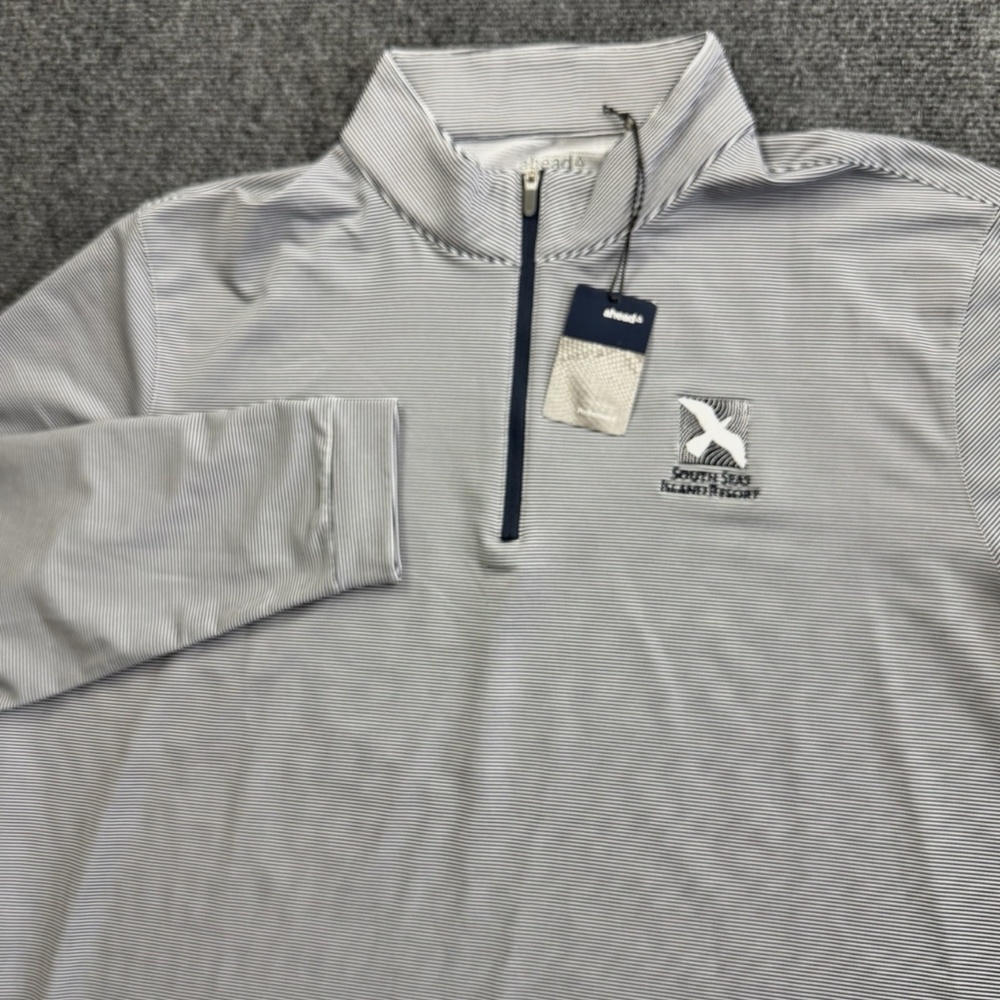 Ahead Performance Sweatshirt Mens Large Quarter Zip Pullover Striped Blue White